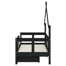 Cadru de pat copii cu sertare, negru, 70x140 cm, lemn masiv pin, 6 image