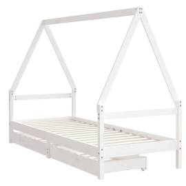 Cadru de pat cu sertare de copii, alb, 90x200 cm lemn masiv pin, 3 image