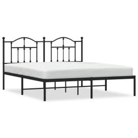 Cadru de pat metalic cu tăblie, negru, 160x200 cm, 2 image