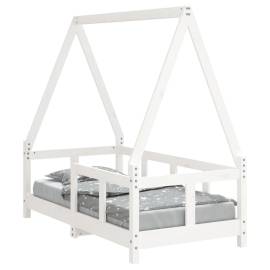 Cadru de pat pentru copii, alb, 70x140 cm, lemn masiv de pin, 2 image