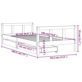 Cadru de pat pentru copii cu sertare, 90x190 cm, lemn masiv pin, 10 image