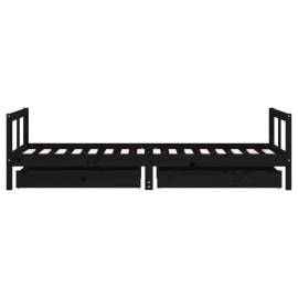 Cadru pat copii cu sertare, negru, 80x200 cm, lemn masiv de pin, 6 image