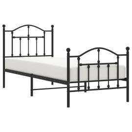 Cadru pat metalic cu tăblii de cap/picioare, negru, 90x200 cm, 3 image