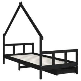 Cadru de pat copii cu sertare, negru, 90x190 cm, lemn masiv pin, 7 image