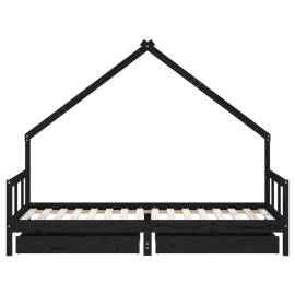 Cadru de pat copii cu sertare, negru, 90x200 cm, lemn masiv pin, 5 image