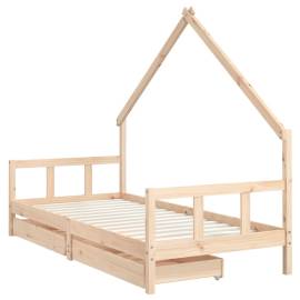 Cadru de pat cu sertare de copii, 90x200 cm, lemn masiv pin, 3 image