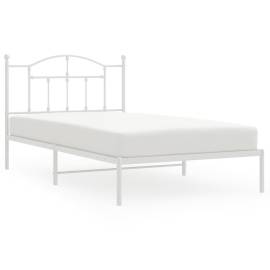 Cadru de pat din metal cu tăblie, alb, 100x200 cm, 2 image