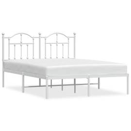 Cadru de pat metalic cu tăblie, alb, 140x190 cm, 2 image