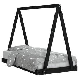 Cadru de pat pentru copii, negru, 80x160 cm, lemn masiv de pin, 2 image