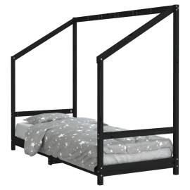 Cadru de pat pentru copii, negru, 80x200 cm, lemn masiv de pin, 2 image