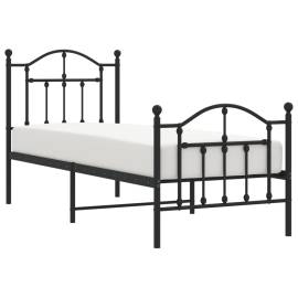 Cadru pat metalic cu tăblii de cap/picioare, negru, 75x190 cm, 3 image