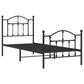 Cadru pat metalic cu tăblii de cap/picioare, negru, 90x190 cm, 4 image