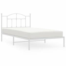 Cadru de pat din metal cu tăblie, alb, 107x203 cm, 2 image