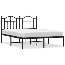 Cadru de pat metalic cu tăblie, negru, 135x190 cm, 2 image