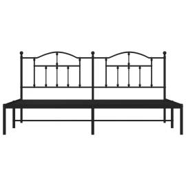 Cadru de pat metalic cu tăblie, negru, 200x200 cm, 5 image