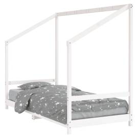 Cadru de pat pentru copii, alb, 90x200 cm, lemn masiv de pin, 2 image