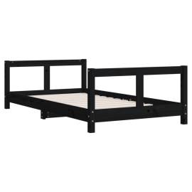 Cadru de pat pentru copii, negru, 80x160 cm, lemn masiv de pin, 6 image
