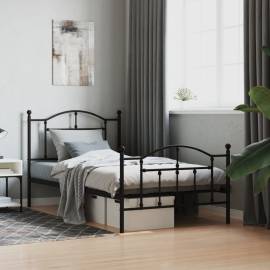 Cadru pat metalic cu tăblii de cap/picioare, negru, 100x190 cm