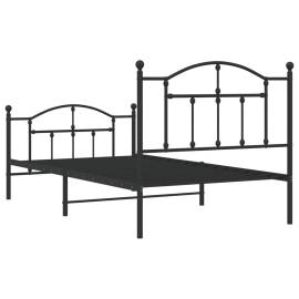Cadru pat metalic cu tăblii de cap/picioare, negru, 100x190 cm, 7 image