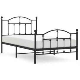 Cadru pat metalic cu tăblii de cap/picioare, negru, 100x190 cm, 2 image