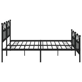 Cadru pat metalic cu tăblii de cap/picioare, negru, 200x200 cm, 6 image