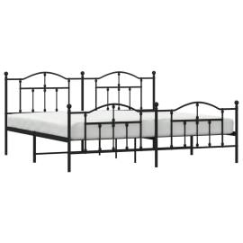 Cadru pat metalic cu tăblii de cap/picioare, negru, 200x200 cm, 3 image