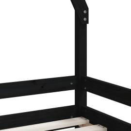 Cadru pat pentru copii, negru, 90x200 cm, lemn masiv de pin, 7 image