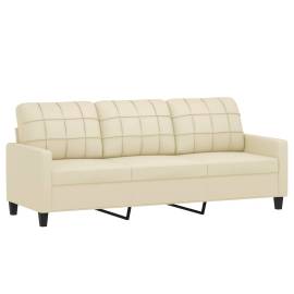 Canapea cu 3 locuri, crem, 180 cm, piele ecologică, 2 image