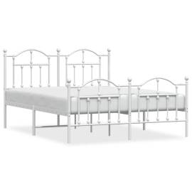 Cadru de pat metalic cu tăblie, alb, 135x190 cm, 2 image