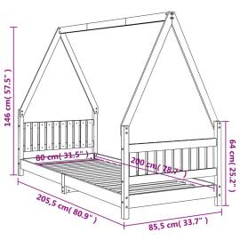 Cadru de pat pentru copii, 80x200 cm, lemn masiv de pin, 9 image