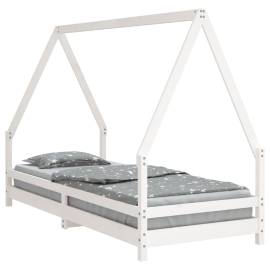 Cadru de pat pentru copii, alb, 90x200 cm, lemn masiv de pin, 2 image