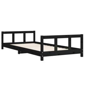 Cadru de pat pentru copii, negru, 90x190 cm, lemn masiv de pin, 3 image