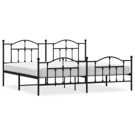 Cadru pat metalic cu tăblii de cap/picioare, negru, 193x203 cm, 2 image