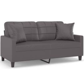 Canapea cu 2 locuri cu pernuțe, gri, 140 cm, piele ecologică, 2 image