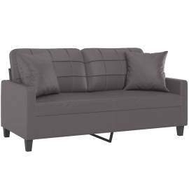 Canapea cu 2 locuri cu pernuțe, gri, 140 cm, piele ecologică, 3 image