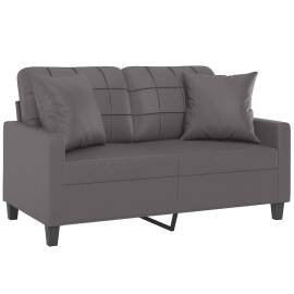 Canapea cu 2 locuri cu pernuțe, gri, 120 cm, piele ecologică, 3 image