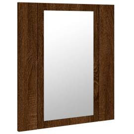 Dulap cu oglindă de baie led, stejar maro, 40x12x45 cm, lemn, 9 image
