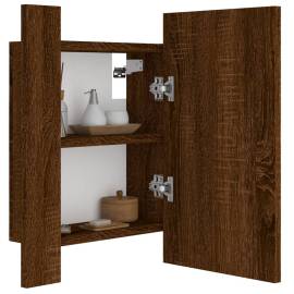 Dulap cu oglindă de baie led, stejar maro, 40x12x45 cm, lemn, 7 image