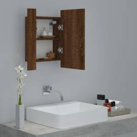 Dulap cu oglindă de baie led, stejar maro, 40x12x45 cm, lemn, 6 image