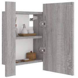 Dulap cu oglindă cu led de baie, gri sonoma, 40x12x45 cm, lemn, 7 image