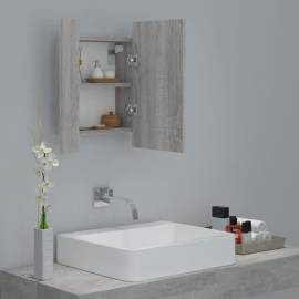 Dulap cu oglindă cu led de baie, gri sonoma, 40x12x45 cm, lemn, 6 image