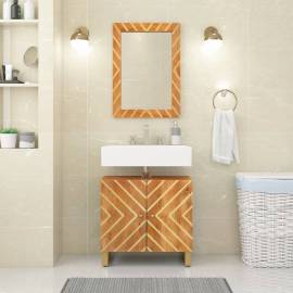 Oglindă de baie, maro, 50x70x3 cm, lemn masiv mango și sticlă
