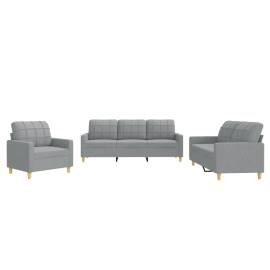 Set de canapele cu perne, 3 piese, gri deschis, textil, 2 image