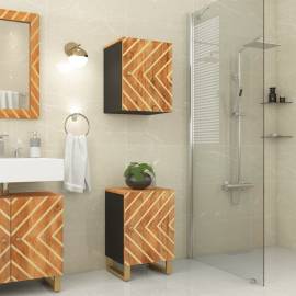 Dulap de perete de baie, maro și negru, lemn masiv mango