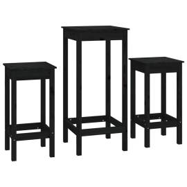 Set mobilier de bar, 3 piese, negru, lemn masiv de pin, 3 image