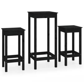 Set mobilier de bar, 3 piese, negru, lemn masiv de pin, 2 image