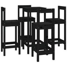 Set mobilier de bar, 5 piese, negru, lemn masiv de pin, 3 image