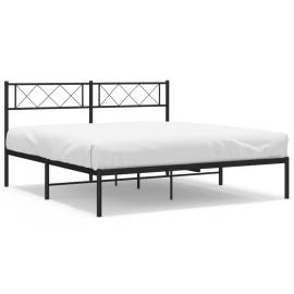 Cadru de pat metalic cu tăblie, negru, 120x200 cm, 2 image