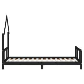 Cadru de pat pentru copii, negru, 90x190 cm, lemn masiv de pin, 5 image