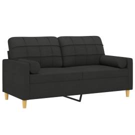 Canapea cu 2 locuri cu pernuțe, negru, 140 cm, textil, 3 image